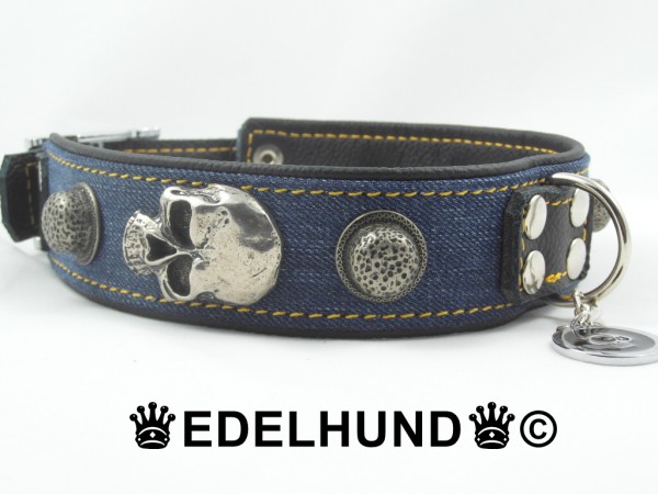 Luxus Hundehalsband Totenköpfe und Jeans &quot;Jeans Inferno&quot;